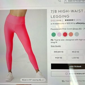 All 7/8 high waist airlift legging fluorescent pink size XS